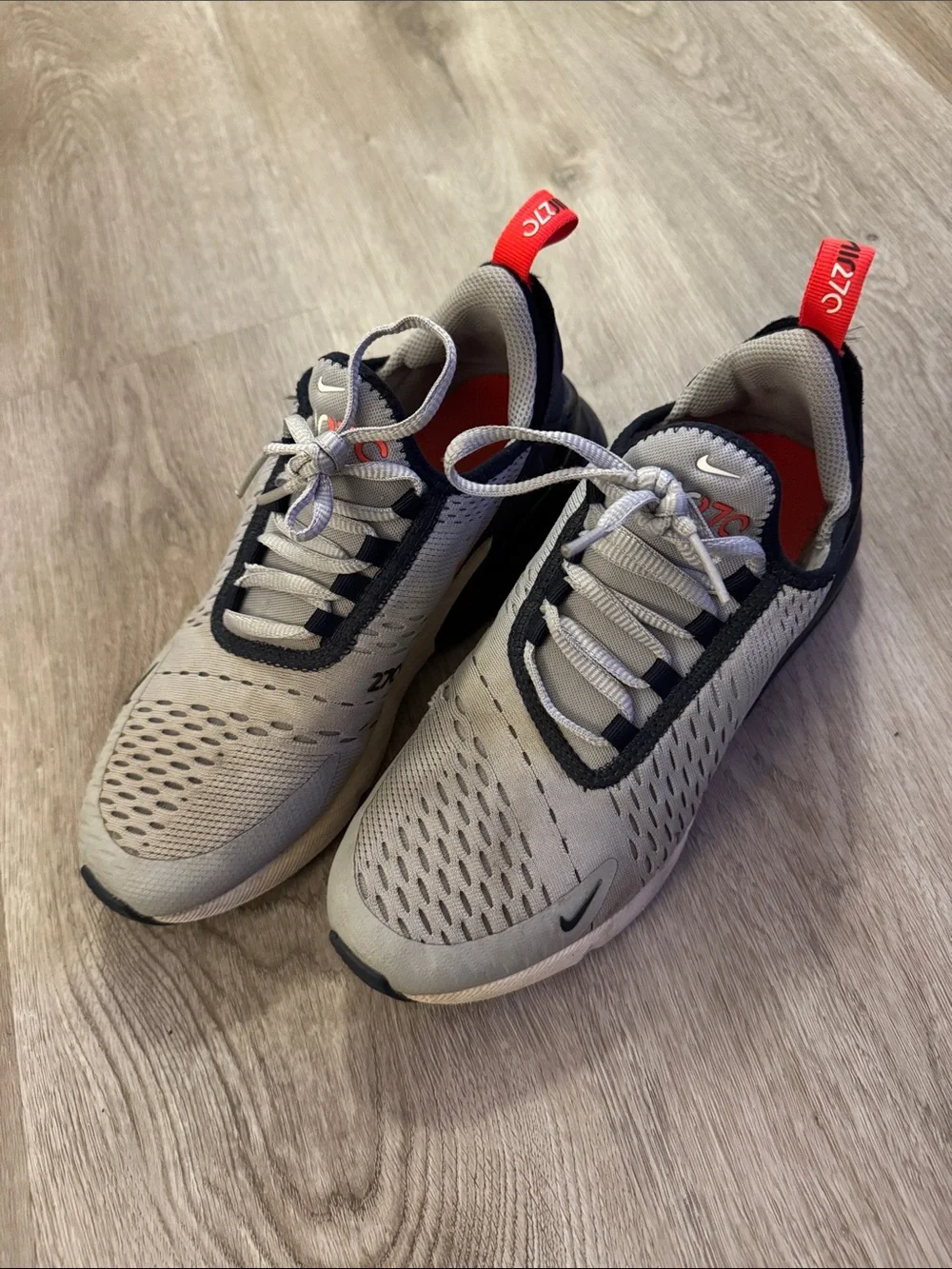 Nike Air Max 270 Boys Youth Sneakers - Gray with Red Accents